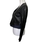 VEDA Women’s Moto Style Jacket Two Tone Black Blue Color Block 100% Leather P/XS Photo 3