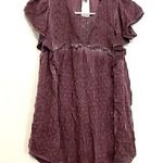 Knox Rose Purple Swiss Dot Crochet Eyelet Tie Bow Back Short Flutter Sleeve Top Photo 0