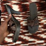 Y2K Boho Earthy Gladiator Brown Black leather thong sandals heels chunky gothic whimsygoth grunge festival Sz 7.5M Measurement in pics Photo 1