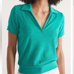 Marine layer Women’s White Terry Polo Top Short Sleeve Johnny Collar Coastal XL Photo 11