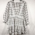 Free People  White Grey Plaid Time Out Eyelet Tiered Tunic Top Photo 1