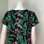 Soma  Soft Stretchy Jersey Knit Short Sleeve Black Floral Tunic Nightgown Medium Photo 6