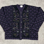 Cherry Lewis Sweater Womens Medium Purple Wool Floral Tapestry Cardigan England Photo 0