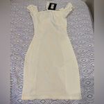 Princess Polly NWT white woven Bardot tie front bodycon mini dress Photo 4