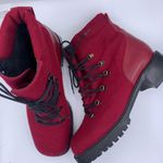 Stuart Weitzman ankle combat boots wool/leather wine color women’s Size 8 Photo 4