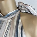 Ecru  100% Silk Striped Sleeveless Tie Neck Blouse Top NEW L Photo 3