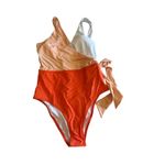 Cupshe -Colorblock One Piece Swimsuit White Orange Pink Tie‎ Bathing Suit Photo 2