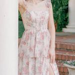Poppy Chiffon Floral Print Dress Blushing Bride Bouquet Photo 2