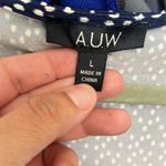 AUW  blue and white v-neck shirt blouse gold buttons size large Photo 2