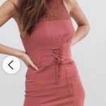 Free People  Intimately Bodycon Dress M Rust Orange Lace Corset Stretch Mini Boho Photo 0