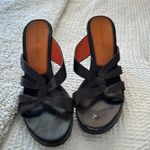 Gianni Bini  Women's 8 Zig Zag Slip On Wedge Heel Brown Leather Cutout Sandals Photo 3