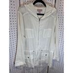 Saint Tropez West Linen Hooded Zip Up Utility Jacket Cream White Size 2X Photo 1