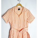 Maison Tara Gingham Belted Midi Shirtdress Size 14 Orange Lightweight Photo 4