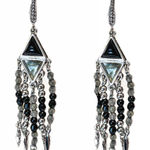 The Sak NEW - Boho Chic Silver Black Labradorite Triangle Dangle Beaded Festive Earrings Photo 0