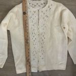 VTG 50s Cream Hand Beaded Grannycore Sweater Sm Lined Cottagecore Pin Up Glam Photo 13