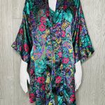 Vintage floral damask print silky pajama set with matching robe shorts top robe Green Size M Photo 3