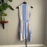 1. State  Linen Blend Midi Shirt Dress Medium Blue Striped Belted Coastal Hamptons Photo 8