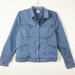 CAbi  Locomotive Light Wash Pinstriped Denim Button Up Jean Jacket #5159 Size L Photo 0