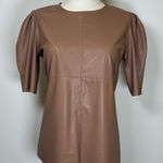 Lavender Brown New! ‘Kelly’ Tan Faux Leather Puff Sleeve Top Women’s Size XS Photo 0