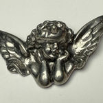Winged Cherub Angel Brooch Pin Pewter Color Silver Tone Photo 0