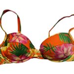 Vintage 90s Orange Tropical Floral Flower Hawaiian Padded Bikini Top Medium Photo 0
