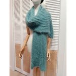 Womens Knitted Scarf Handmade Eyelash Fuzzy Fabric Super Soft in Aqua Blue Photo 1