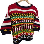 Carroll Reed Women's M Nautical Knit Cardigan Button Up Cotton Colorful 90's Black Size M Photo 12