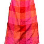 Talbots Pink Orange Linen Midi Maxi Skirt Plaid Check Gingham Casual 10 Petite Photo 0