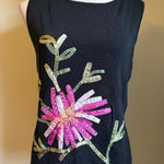 SwEATERWORKS Black Floral Applique Tank Top L boho whimsigothfiry Y2K pink Size L Photo 0