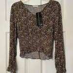 Paper Crane crop v-neck smocked floral top NWT green XS Photo 0