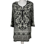 Gretchen Scott Tunic Size Small Black 3/4 Sleeves Boho Lagenlook Floral Artsy Photo 1