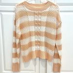 Mia & Tess Sweater Womens S Striped Cable Open Knit Peach White Multiple Photo 0