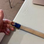 Liz Claiborne 90s Blue Genuine Leather Thin Skinny Gold Buckle Belt Size XS Photo 4