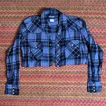 Wrangler VTG BLUE FLANNEL PEARL SNAP CROP CUT OFF WESTERN COWGIRL Photo 0
