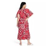 RHODE x Target Women's Linen Blend Floral Bell Sleeve Midi Dress Red Size 28 Photo 1
