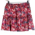 Fanco Mini Skirt Womens S Red Pink Floral Tiered Cottagecore Ruffle Boho Fairy Photo 0