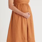 Quince 100% European linen maternity midi dress terracotta Thanksgiving NO BELT Orange Size undefined Photo 0