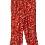 Loft  Pants Wide Leg Crop Elastic Tie Waist Orange Floral Women’s Size Medium Photo 1