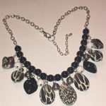 Silver Tone Black White Animal Print Boho Chunky Statement Necklace Photo 3