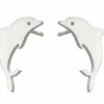 Stainless Steel Dolphin Stud Earrings NWT Silver Photo 0