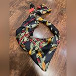 Oscar de la Renta  Black Silk Scarf with Cherry Floral Accents Photo 0