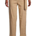 Vince Brown High Rise Tie Waist Linen Cargo Pants Photo 0