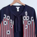 Vintage 80s 90s Karen Lessly Mod Daisy Flora Navy Open Front Cardigan Sweater‎ S Blue Photo 1