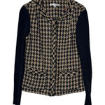 CAbi  Women's Jacket Houndstooth Model‎ 978 Lined Zip Up Snap Charcoal Tan Sz. 4 Photo 0