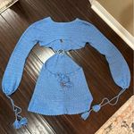 Beginning Boutique  Bryleigh Blue Knit Cut Out Tasseled Mini Crochet Dress Size 6 Photo 5