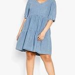 City Chic  Blue Cuffed Sleeve Crew Neck Sundress Photo 4