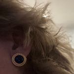 Napier Vintage Clip On Screw Back Earrings Gold Tone Rope Frame Blue Cabochons Photo 6