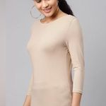 Women Beige Solid Round Neck T Photo 1
