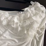 Women small One shoulder long sleeve white/ivory top rushed sides rayon spandex White Photo 3