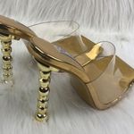 Cape Robbin Metro Gold Patent Leather Clear Vamp Slip On Heel Sandals Mules 8.5 Photo 7